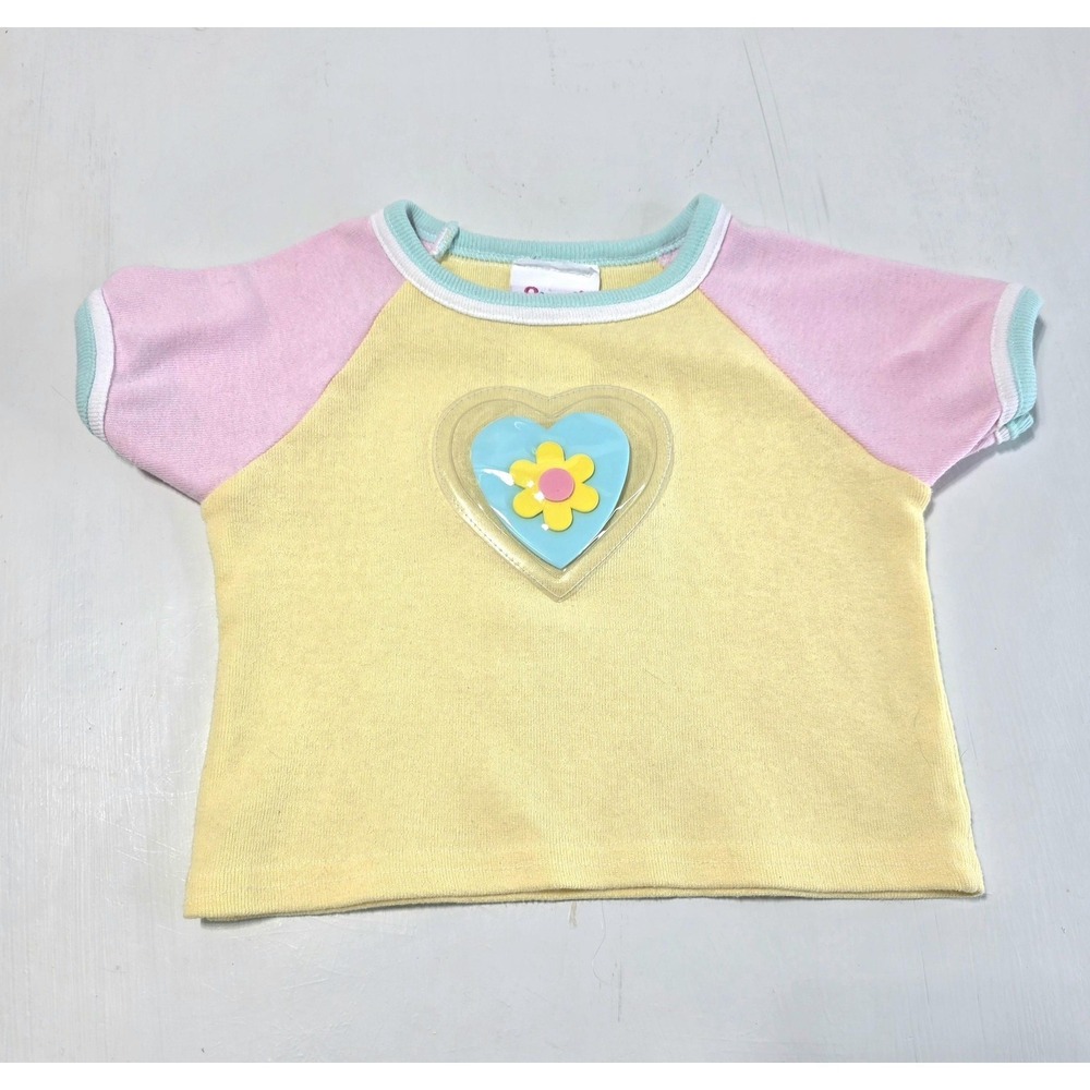 Vtg Y2k Small Steps Shirt Girls 4T Yellow Heart Flower Pastel Ringer USA 3D Pink
